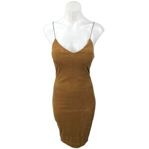 The Vintage Shop Brown Faux Suede Vegan Sleeveless Cami Mini Bodycon Dress Sz S
